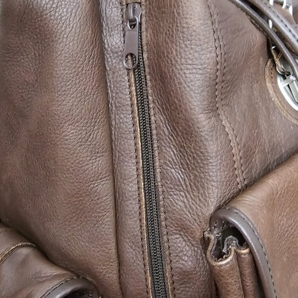 Marlboro Vintage Leather Drawstring Boho Unlimited Promo Large Brown Backpack - Picture 8 of 14